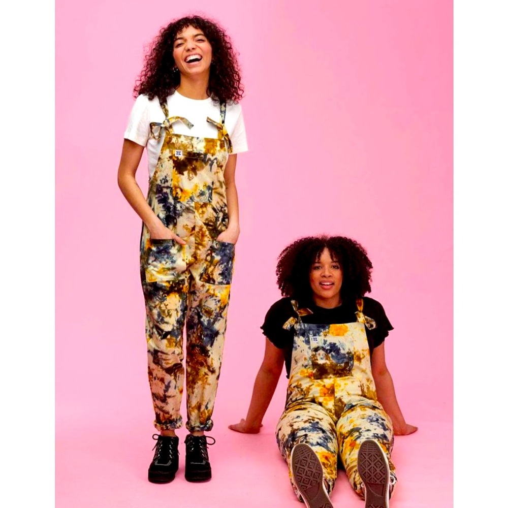 Lucy & Yak special edition original dungarees 100% cotton tie dye print autumnal